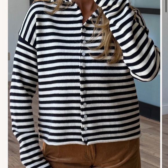 Shop Talulah Sweaters - Navy and White Striped Button-Up Sweater